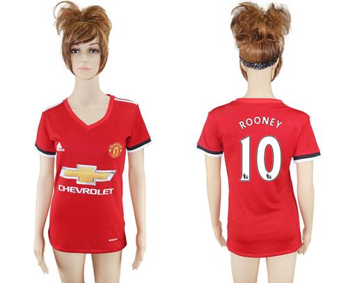 Women's Manchester United #10 Rooney Red Home Soccer Club Jersey